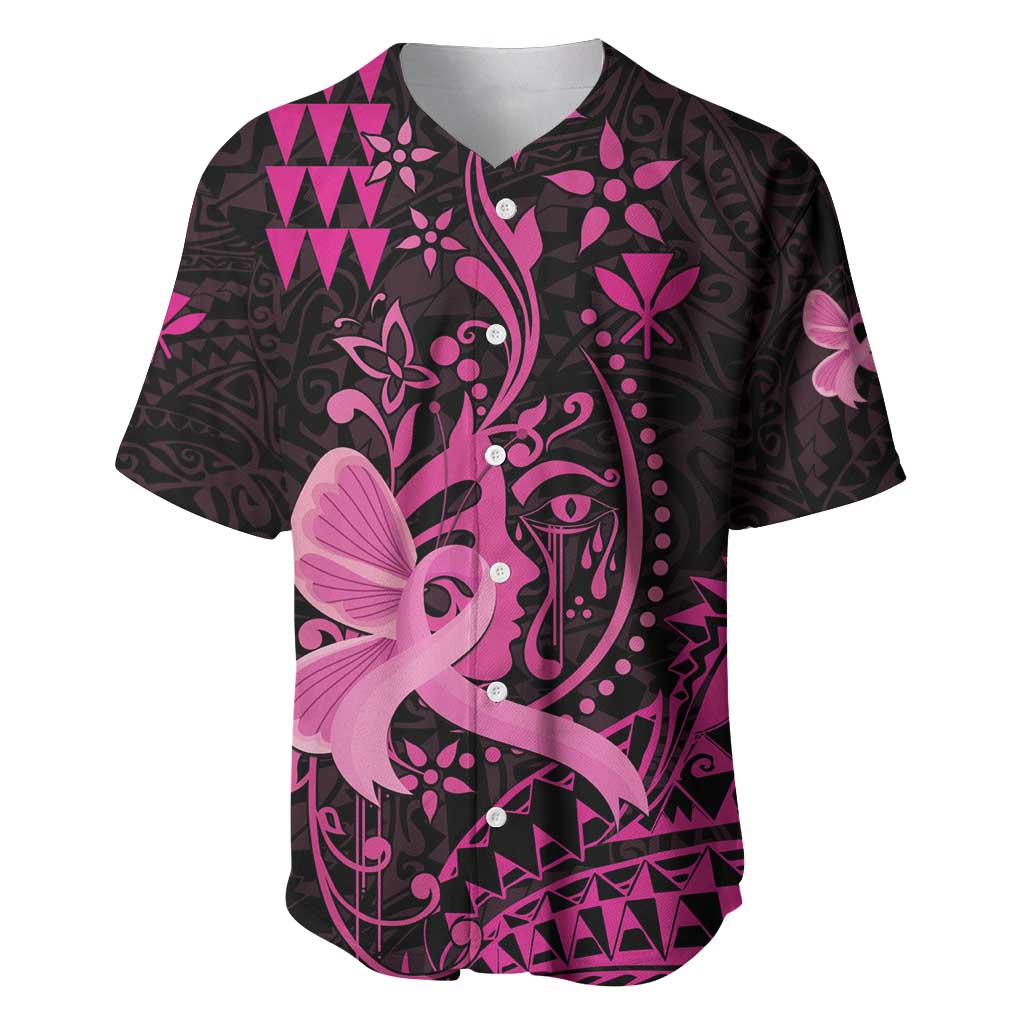 Hawaii Breast Cancer Baseball Jersey Girl Floral Kakau Pattern