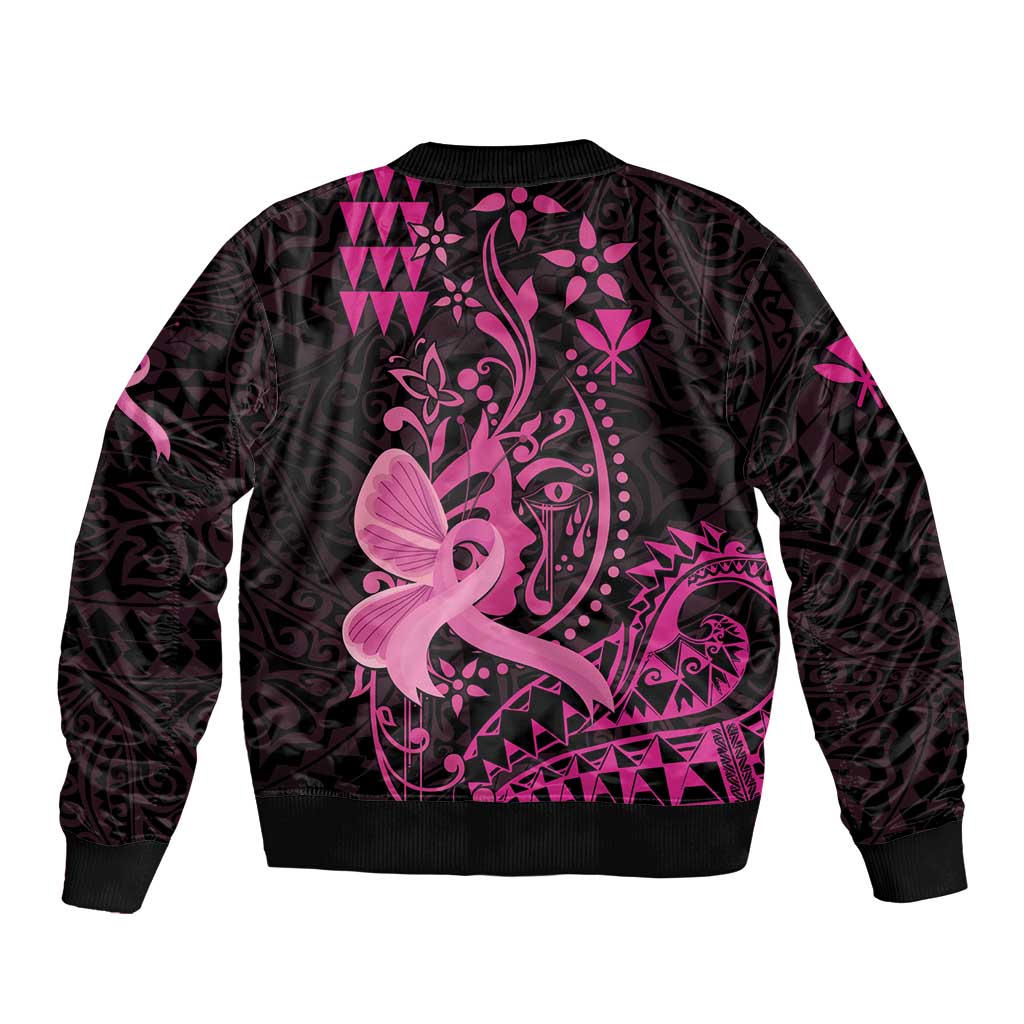 Hawaii Breast Cancer Bomber Jacket Girl Floral Kakau Pattern