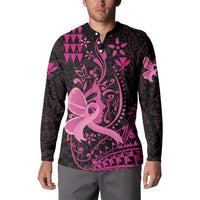Hawaii Breast Cancer Button Sweatshirt Girl Floral Kakau Pattern