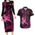 Hawaii Breast Cancer Couples Matching Long Sleeve Bodycon Dress and Hawaiian Shirt Girl Floral Kakau Pattern