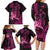 Hawaii Breast Cancer Family Matching Long Sleeve Bodycon Dress and Hawaiian Shirt Girl Floral Kakau Pattern