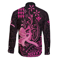 Hawaii Breast Cancer Family Matching Long Sleeve Bodycon Dress and Hawaiian Shirt Girl Floral Kakau Pattern