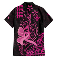 Hawaii Breast Cancer Family Matching Off Shoulder Short Dress and Hawaiian Shirt Girl Floral Kakau Pattern