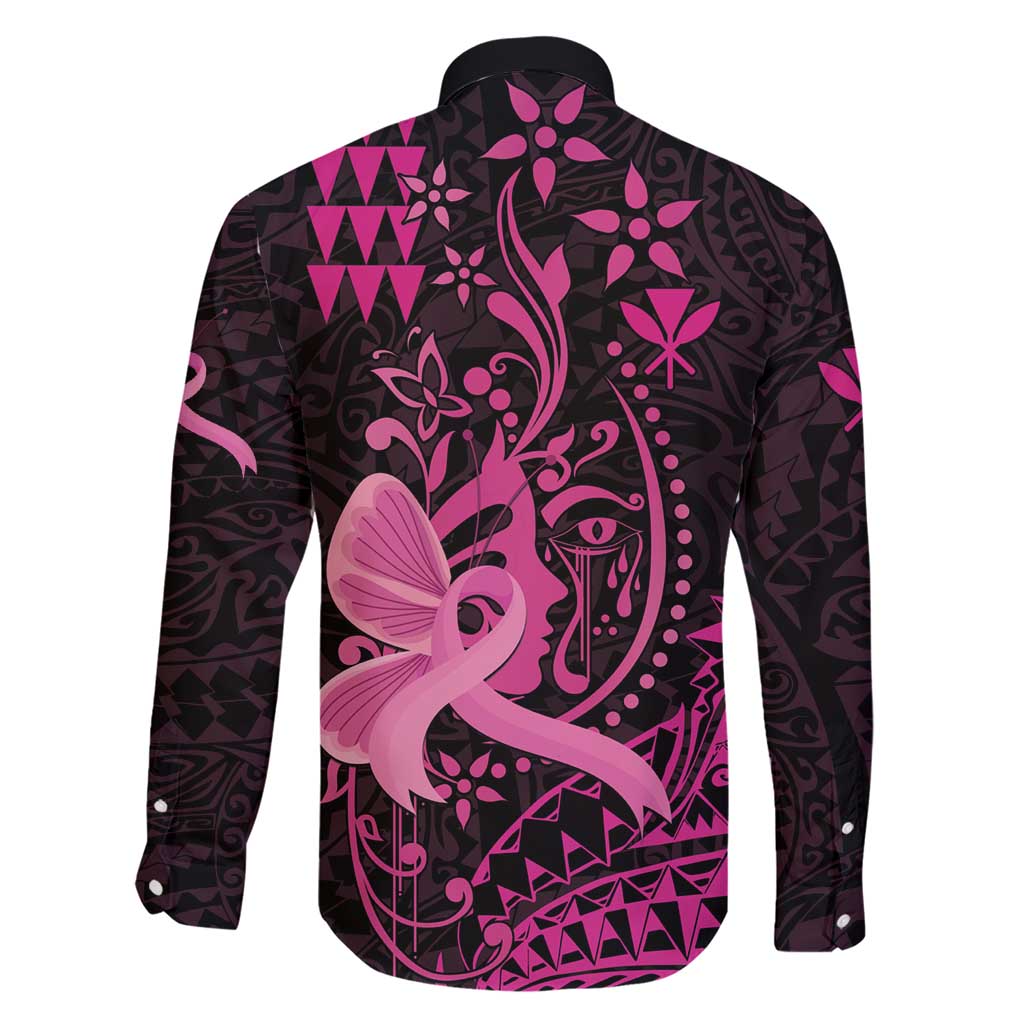 Hawaii Breast Cancer Family Matching Short Sleeve Bodycon Dress and Hawaiian Shirt Girl Floral Kakau Pattern