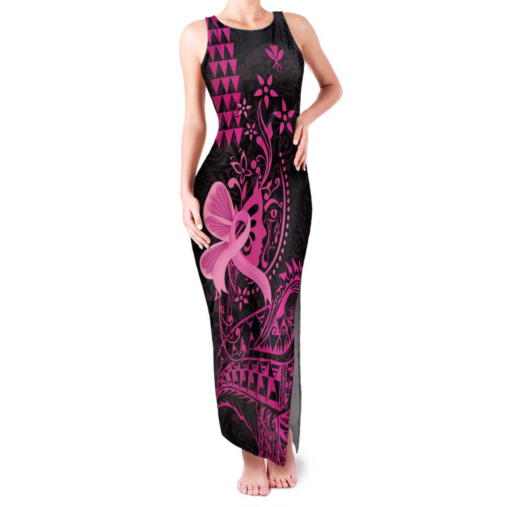 Hawaii Breast Cancer Family Matching Tank Maxi Dress and Hawaiian Shirt Girl Floral Kakau Pattern