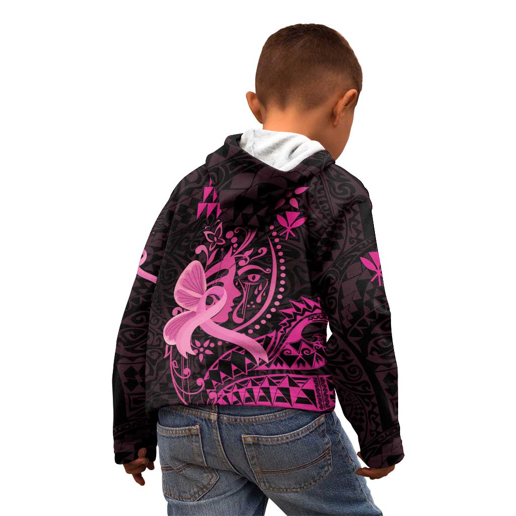 Hawaii Breast Cancer Kid Hoodie Girl Floral Kakau Pattern