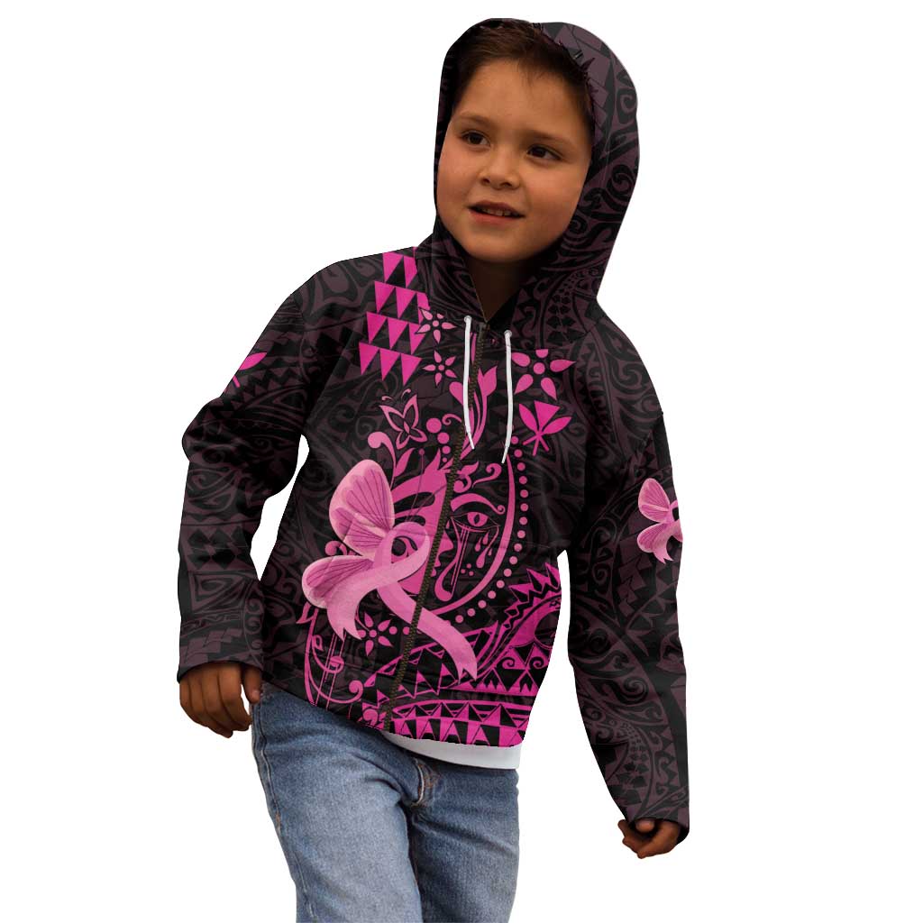 Hawaii Breast Cancer Kid Hoodie Girl Floral Kakau Pattern
