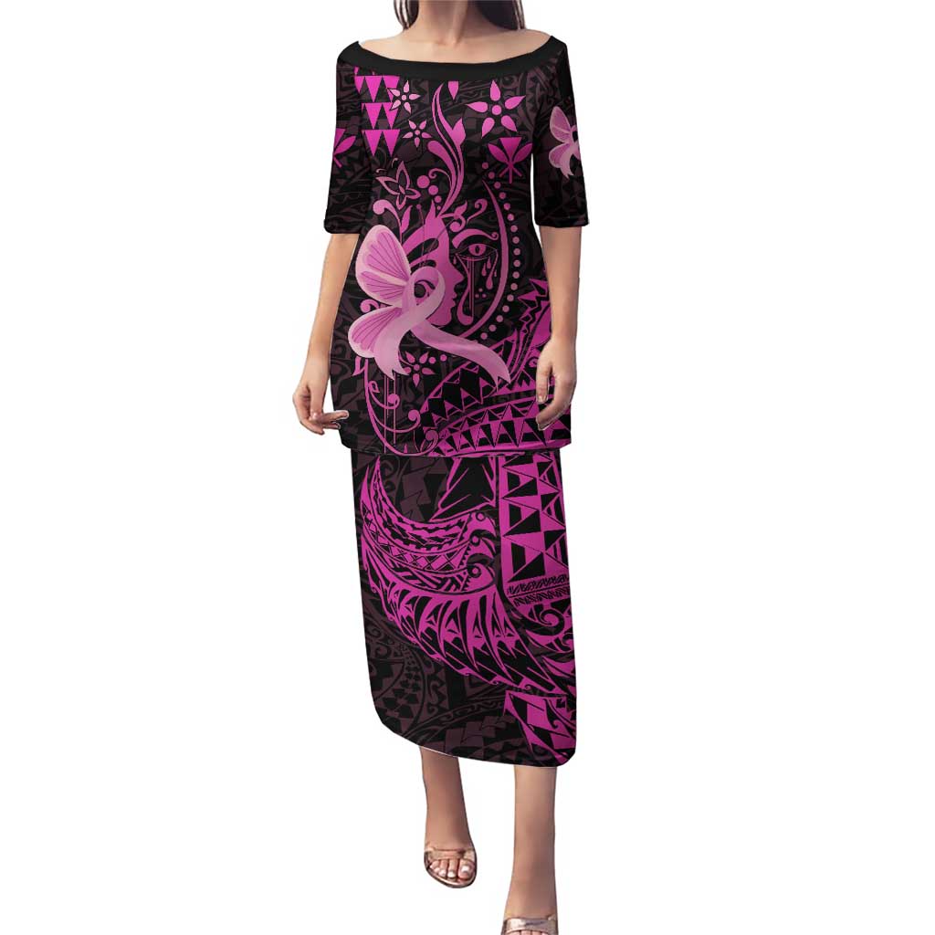 Hawaii Breast Cancer Puletasi Girl Floral Kakau Pattern