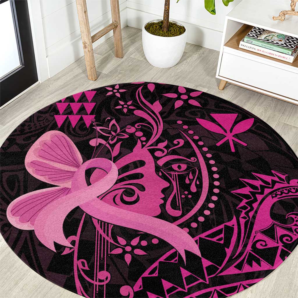 Hawaii Breast Cancer Round Carpet Girl Floral Kakau Pattern