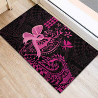 Hawaii Breast Cancer Rubber Doormat Girl Floral Kakau Pattern