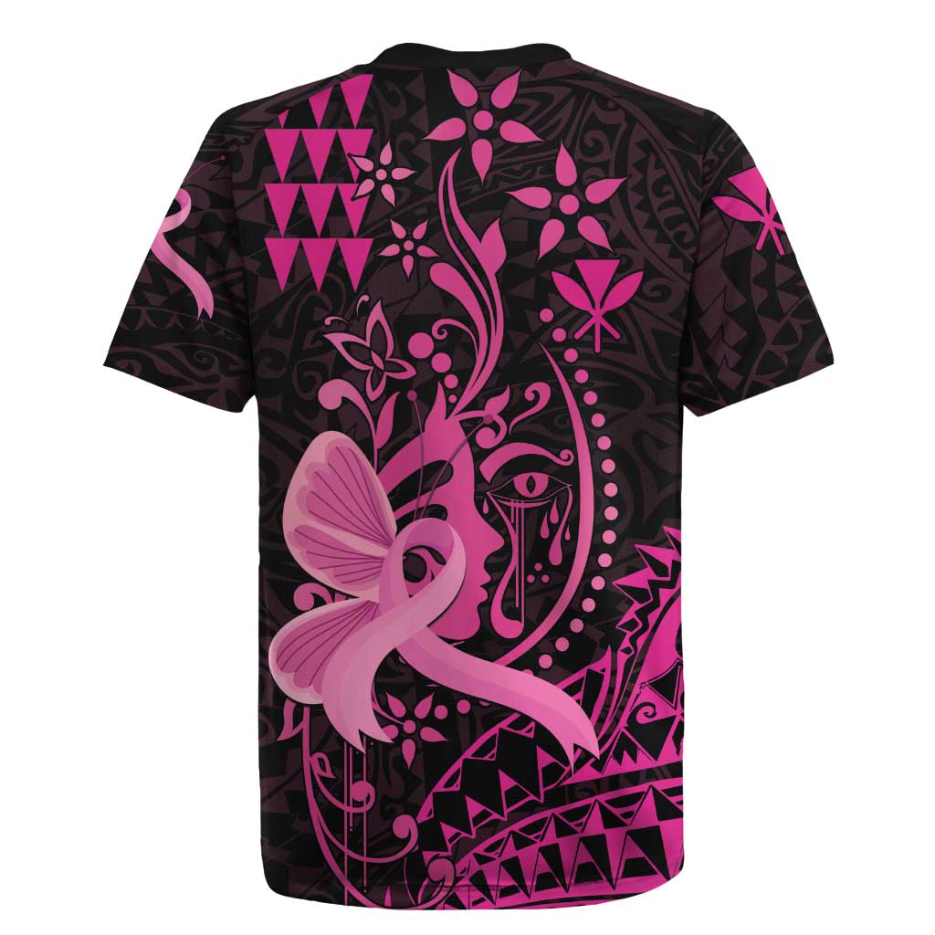 Hawaii Breast Cancer Rugby Jersey Girl Floral Kakau Pattern