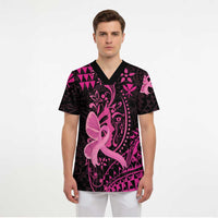 Hawaii Breast Cancer Scrub Top Girl Floral Kakau Pattern - Polynesian Pride