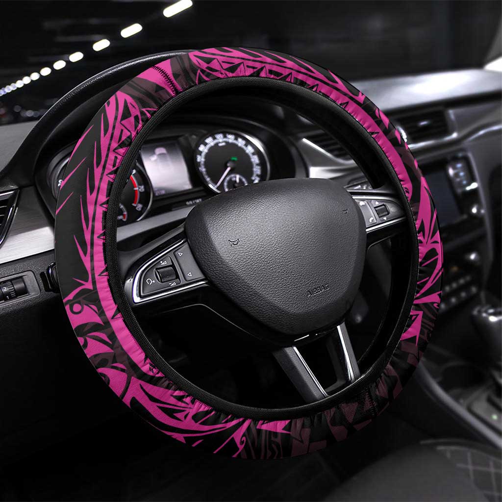 Hawaii Breast Cancer Steering Wheel Cover Girl Floral Kakau Pattern