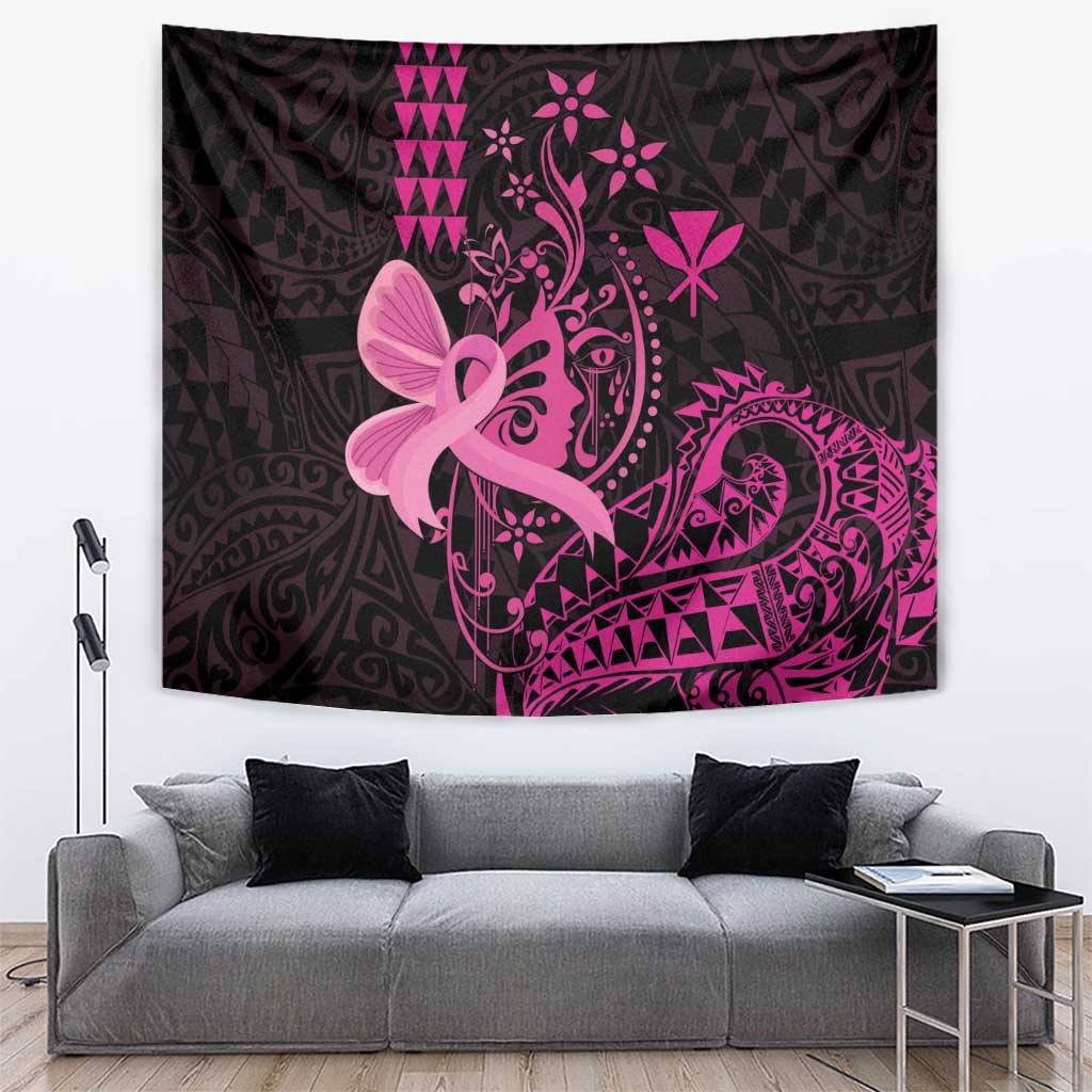 Hawaii Breast Cancer Tapestry Girl Floral Kakau Pattern