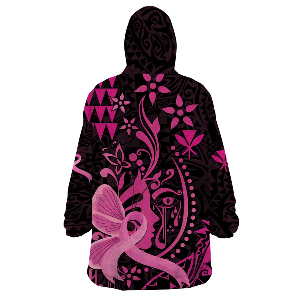 Hawaii Breast Cancer Wearable Blanket Hoodie Girl Floral Kakau Pattern