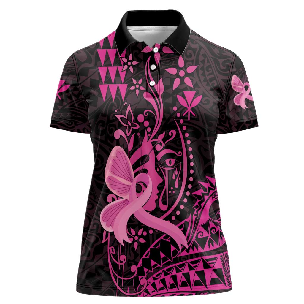 Hawaii Breast Cancer Women Polo Shirt Girl Floral Kakau Pattern