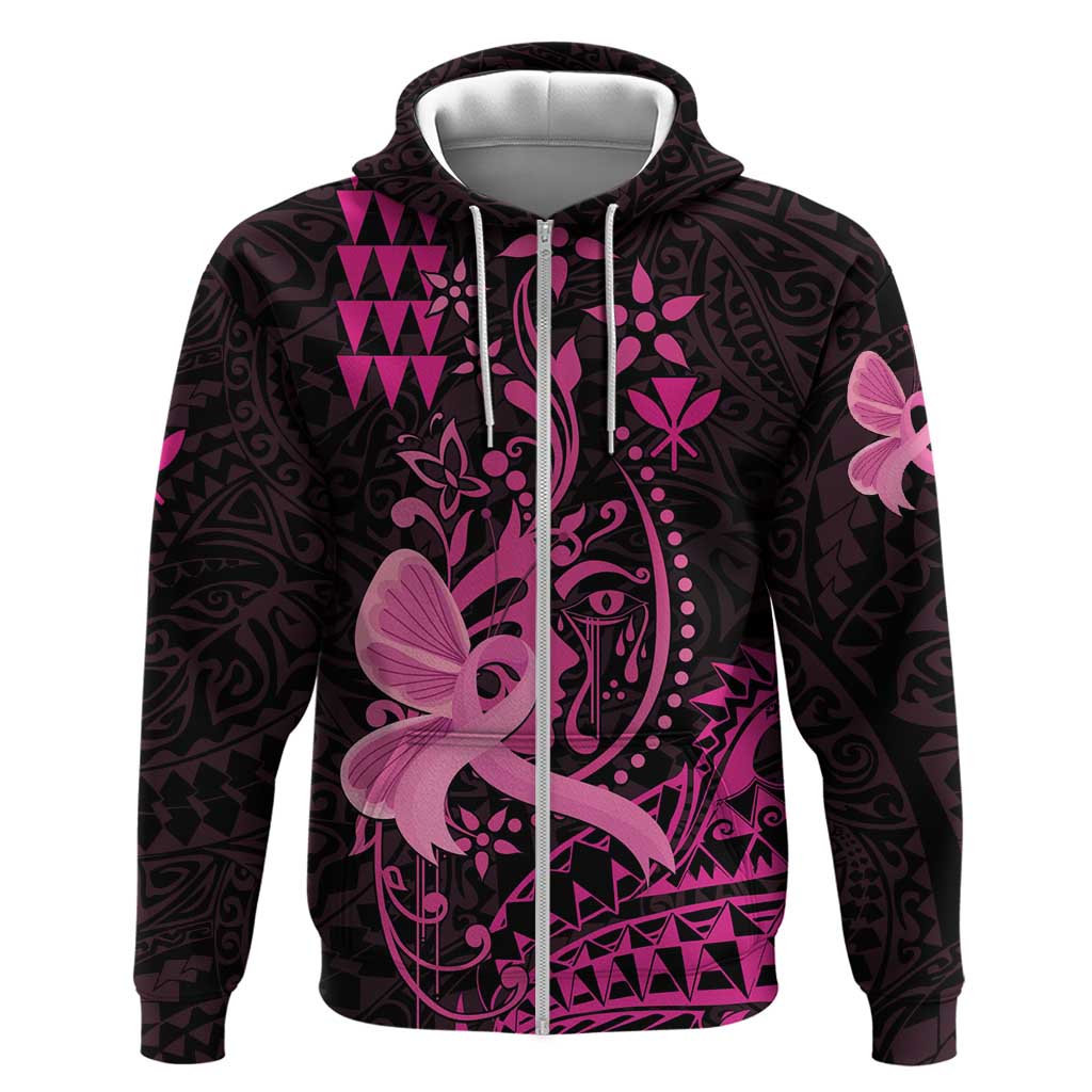 Hawaii Breast Cancer Zip Hoodie Girl Floral Kakau Pattern