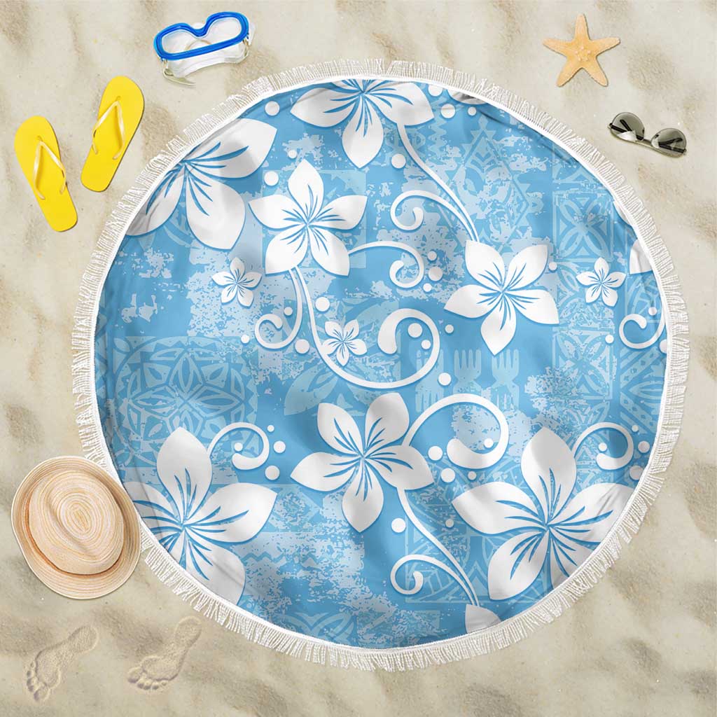 Fiji Tapa Pattern Beach Blanket Plumeria Floral LT01 One Size 150cm Blue - Polynesian Pride