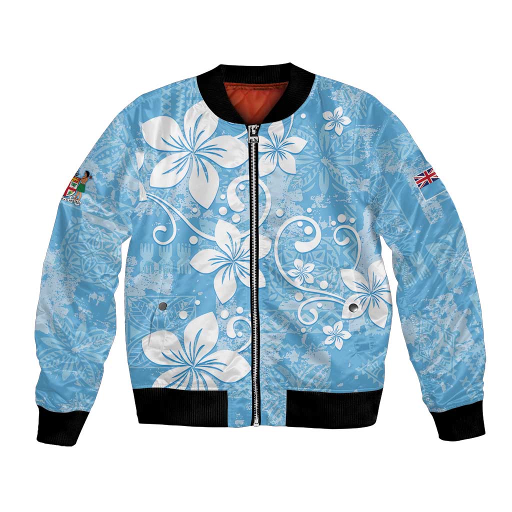 Fiji Tapa Pattern Bomber Jacket Plumeria Floral