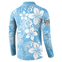 Fiji Tapa Pattern Button Sweatshirt Plumeria Floral LT01 - Polynesian Pride