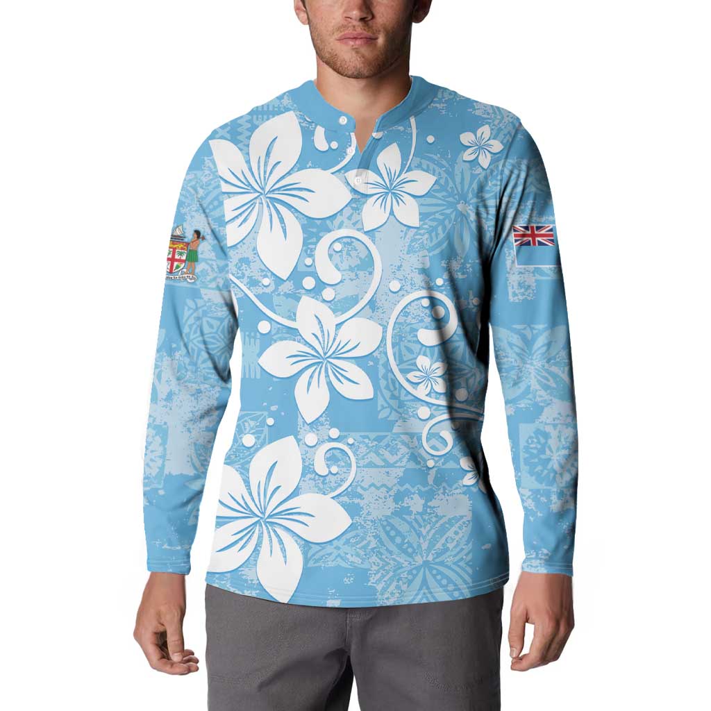 Fiji Tapa Pattern Button Sweatshirt Plumeria Floral LT01 - Polynesian Pride