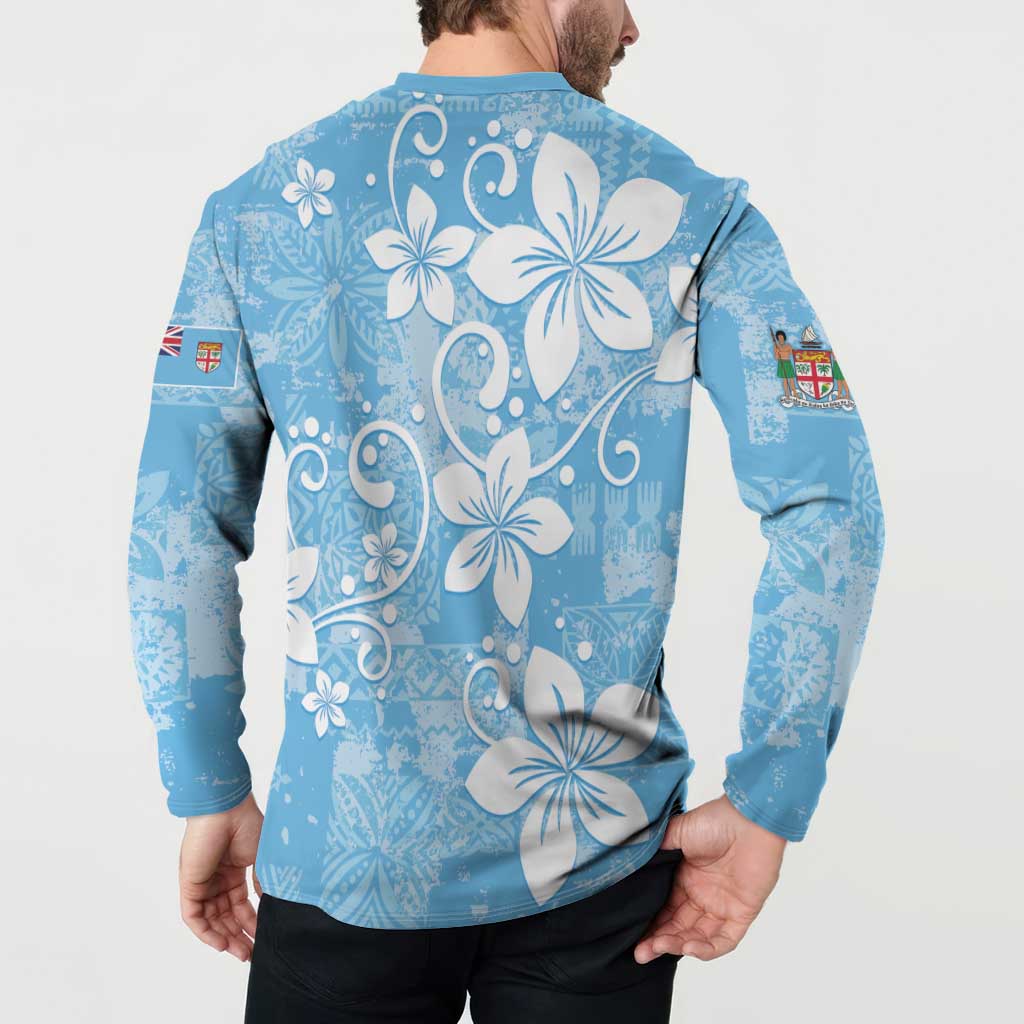 Fiji Tapa Pattern Button Sweatshirt Plumeria Floral LT01 - Polynesian Pride