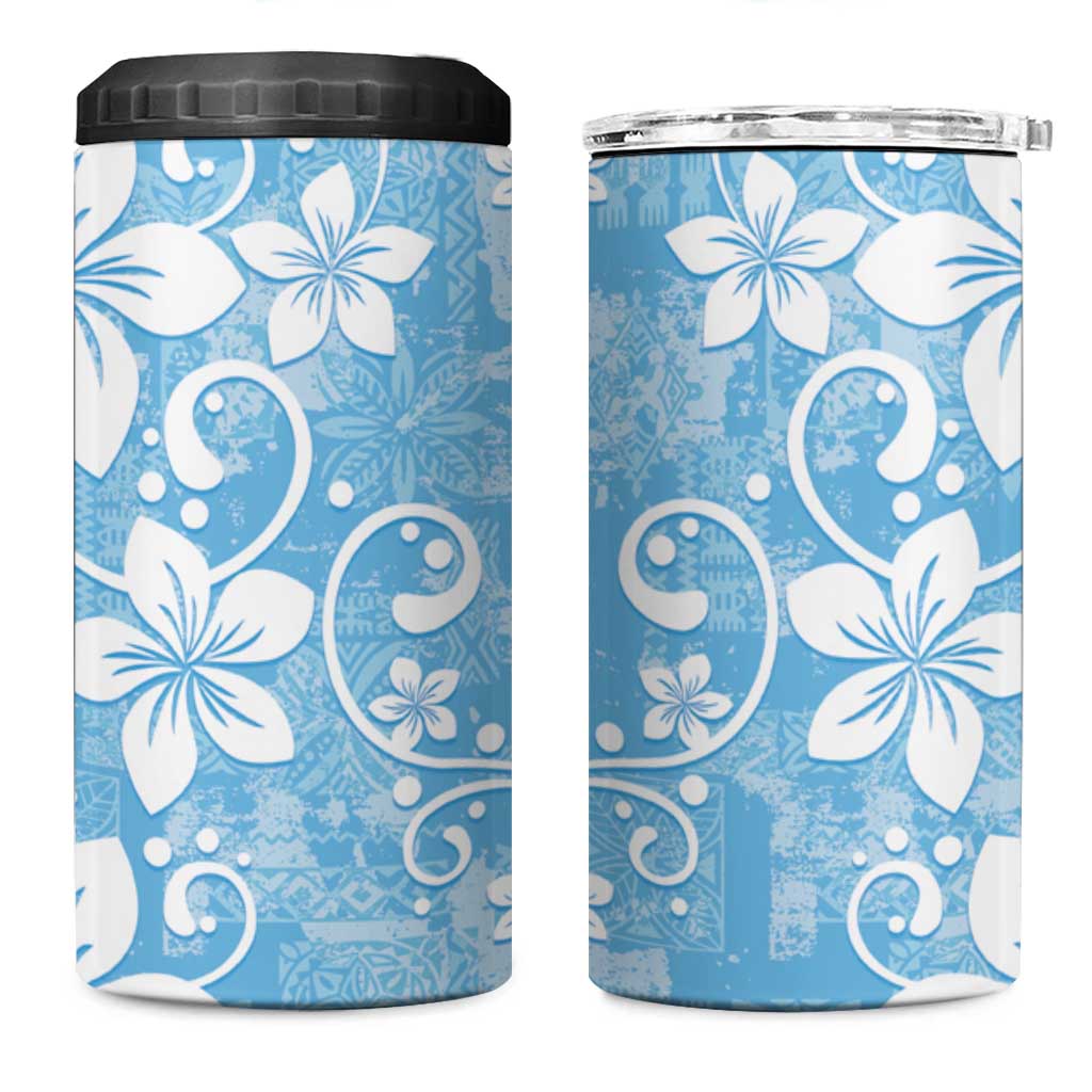 Fiji Tapa Pattern 4 in 1 Can Cooler Tumbler Plumeria Floral