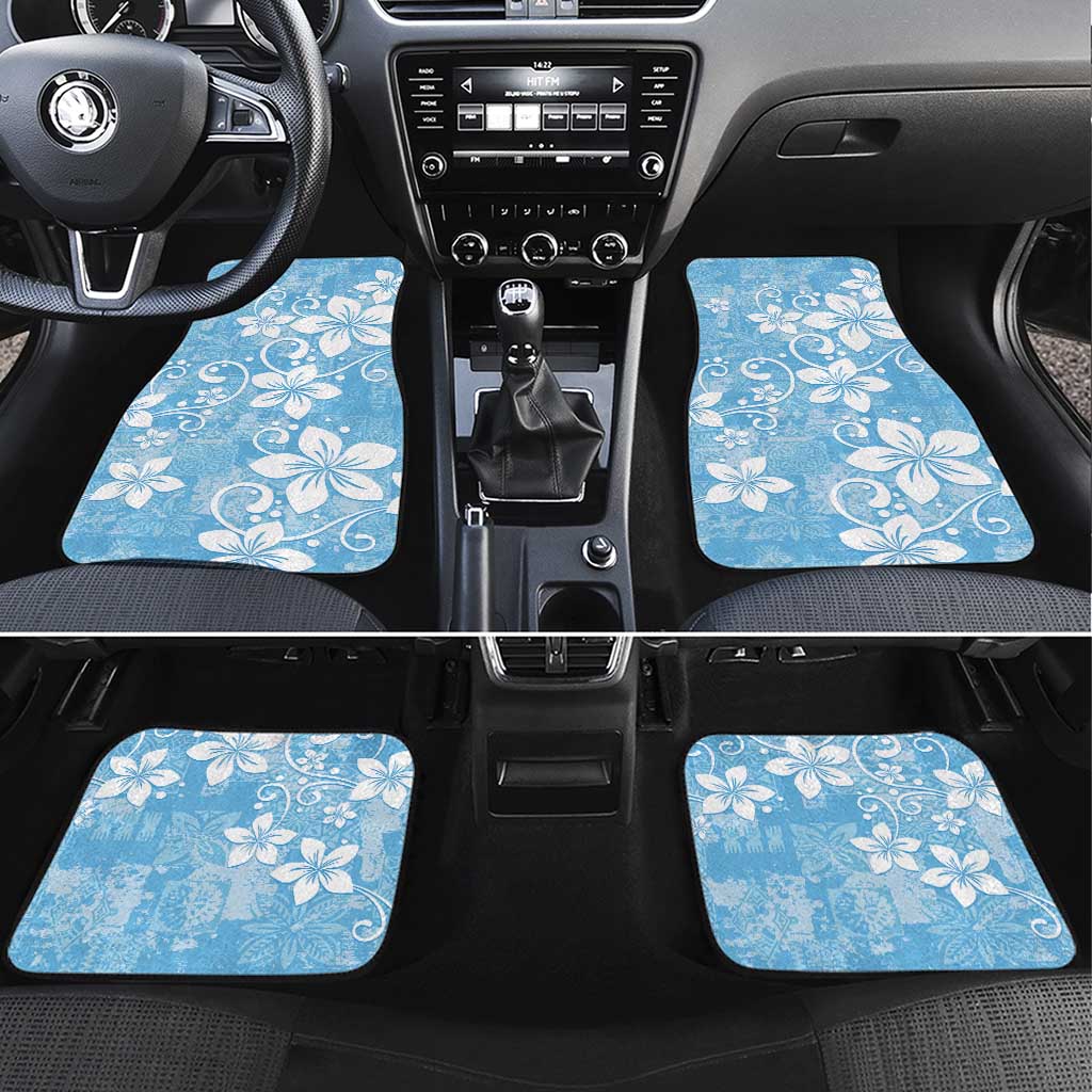 Fiji Tapa Pattern Car Mats Plumeria Floral LT01 Set 4pcs Blue - Polynesian Pride