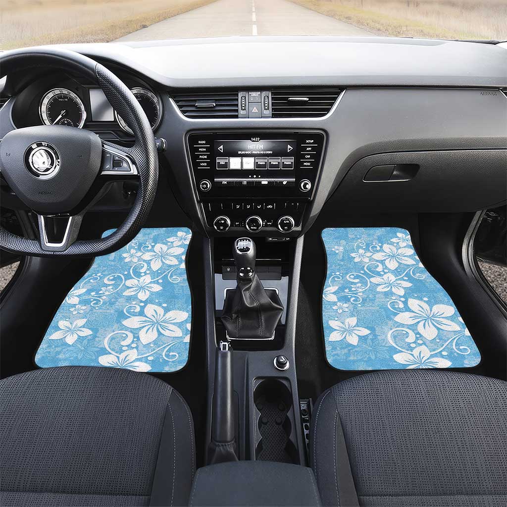 Fiji Tapa Pattern Car Mats Plumeria Floral LT01 Set 2pcs - Front Blue - Polynesian Pride