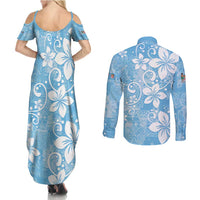 Fiji Tapa Pattern Couples Matching Summer Maxi Dress and Long Sleeve Button Shirt Plumeria Floral LT01 - Polynesian Pride