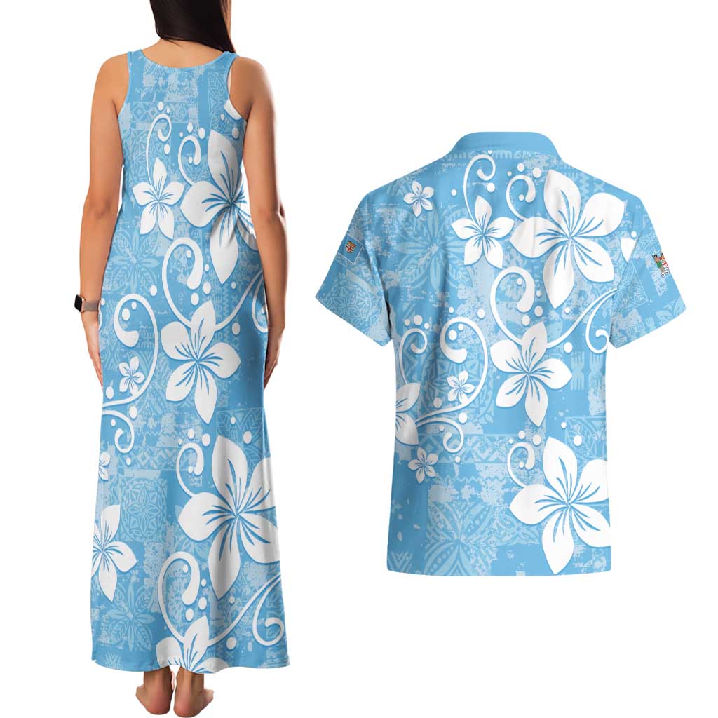 Fiji Tapa Pattern Couples Matching Tank Maxi Dress and Hawaiian Shirt Plumeria Floral LT01 - Polynesian Pride