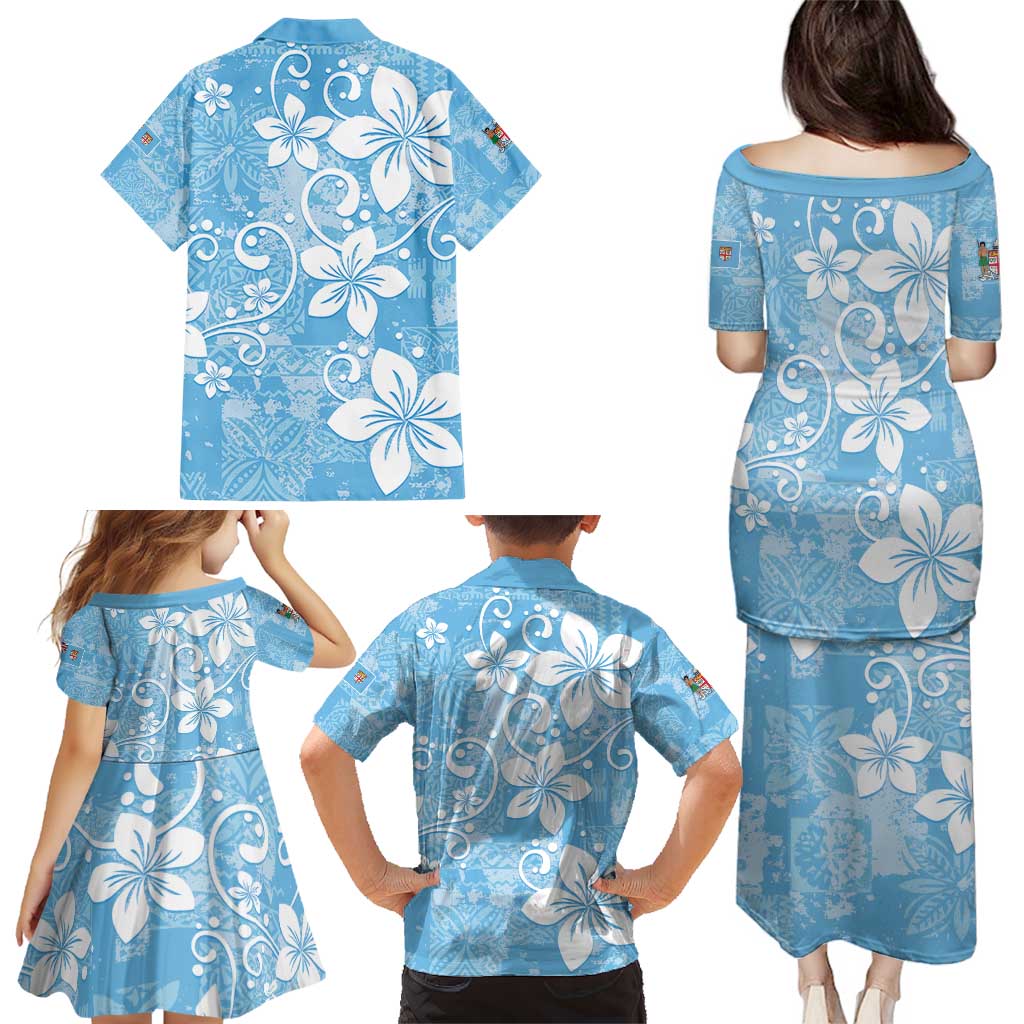 Fiji Tapa Pattern Family Matching Puletasi and Hawaiian Shirt Plumeria Floral LT01 - Polynesian Pride
