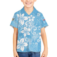 Fiji Tapa Pattern Family Matching Puletasi and Hawaiian Shirt Plumeria Floral LT01 Son's Shirt Blue - Polynesian Pride