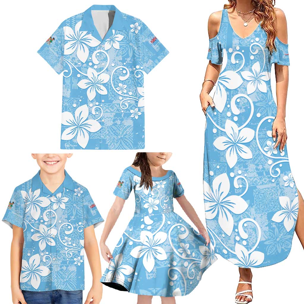 Fiji Tapa Pattern Family Matching Summer Maxi Dress and Hawaiian Shirt Plumeria Floral LT01 - Polynesian Pride