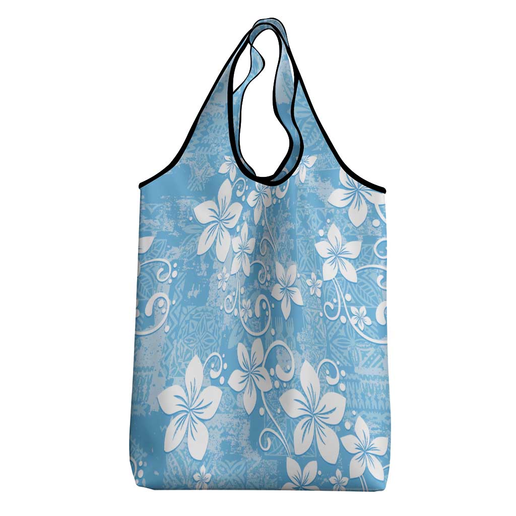 Fiji Tapa Pattern Grocery Bag Plumeria Floral