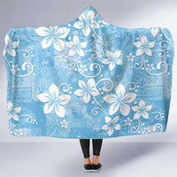 Fiji Tapa Pattern Hooded Blanket Plumeria Floral LT01 One Size Blue - Polynesian Pride