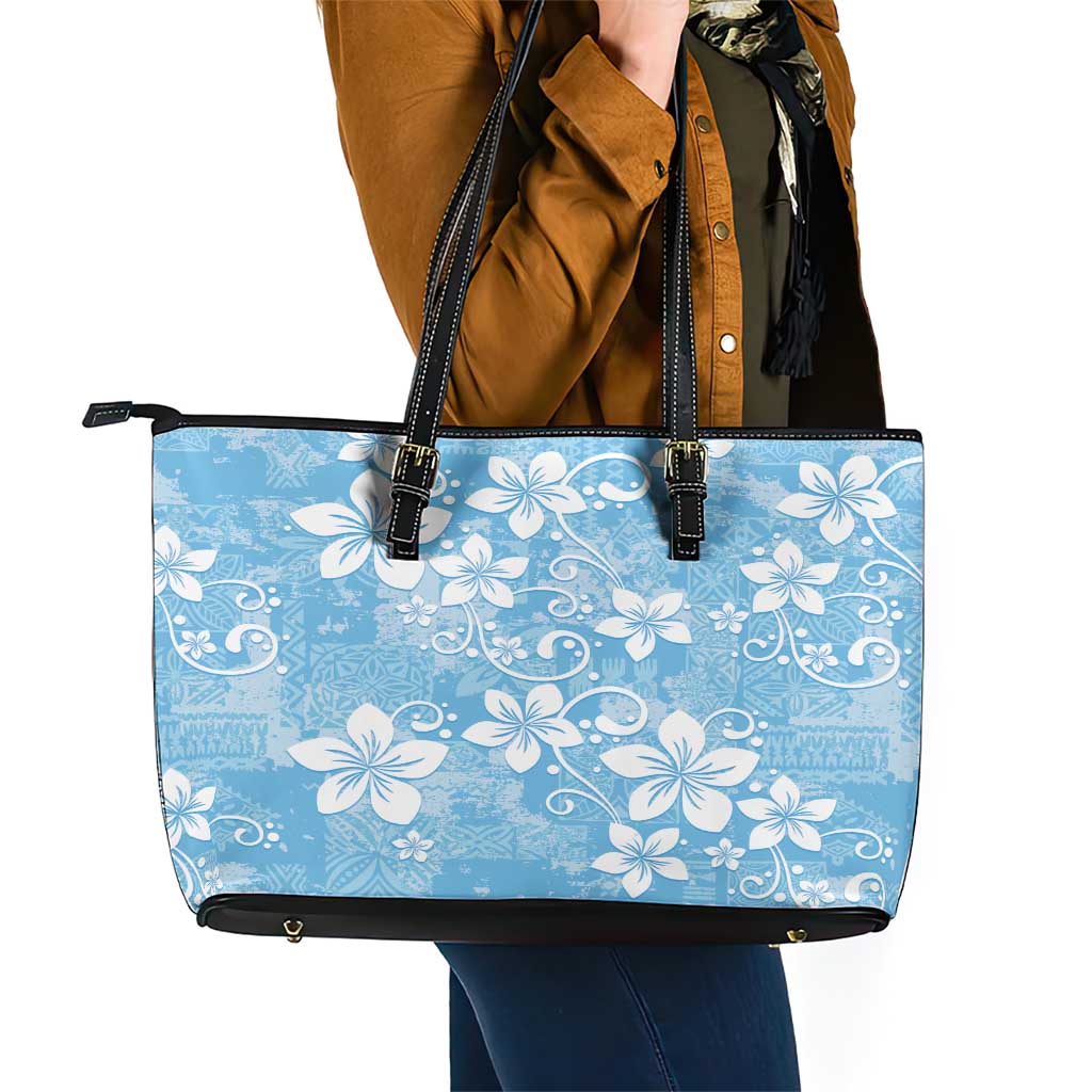 Fiji Tapa Pattern Leather Tote Bag Plumeria Floral LT01 - Polynesian Pride