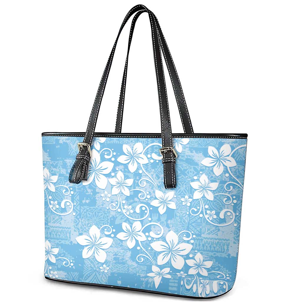 Fiji Tapa Pattern Leather Tote Bag Plumeria Floral LT01 - Polynesian Pride