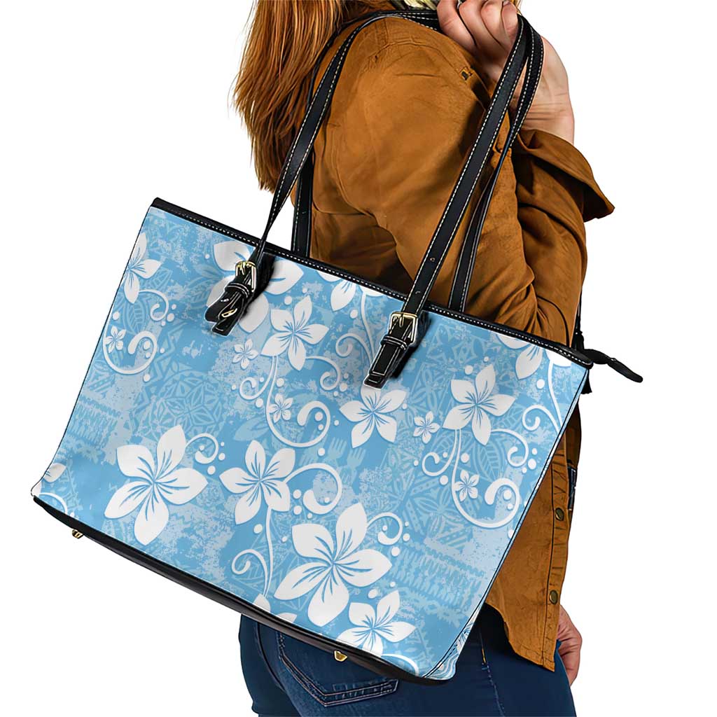 Fiji Tapa Pattern Leather Tote Bag Plumeria Floral LT01 - Polynesian Pride