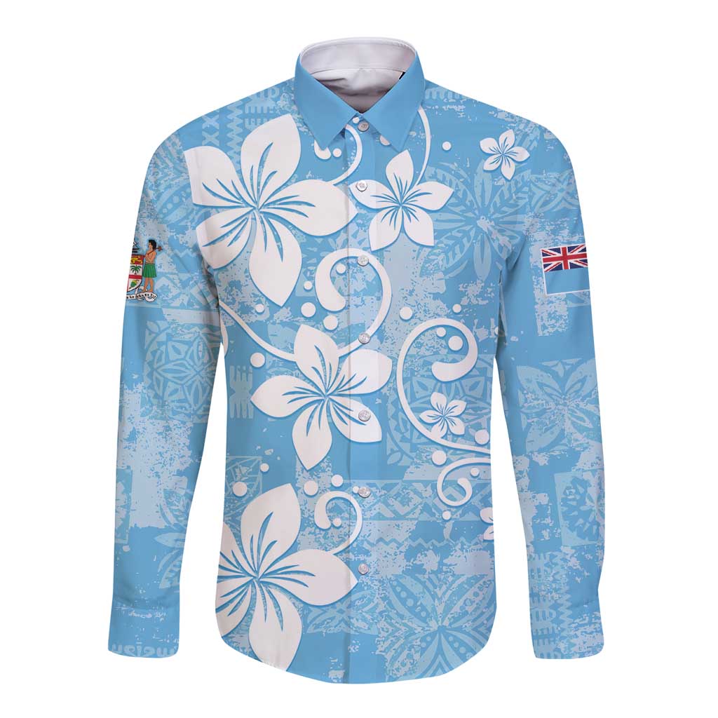 Fiji Tapa Pattern Long Sleeve Button Shirt Plumeria Floral