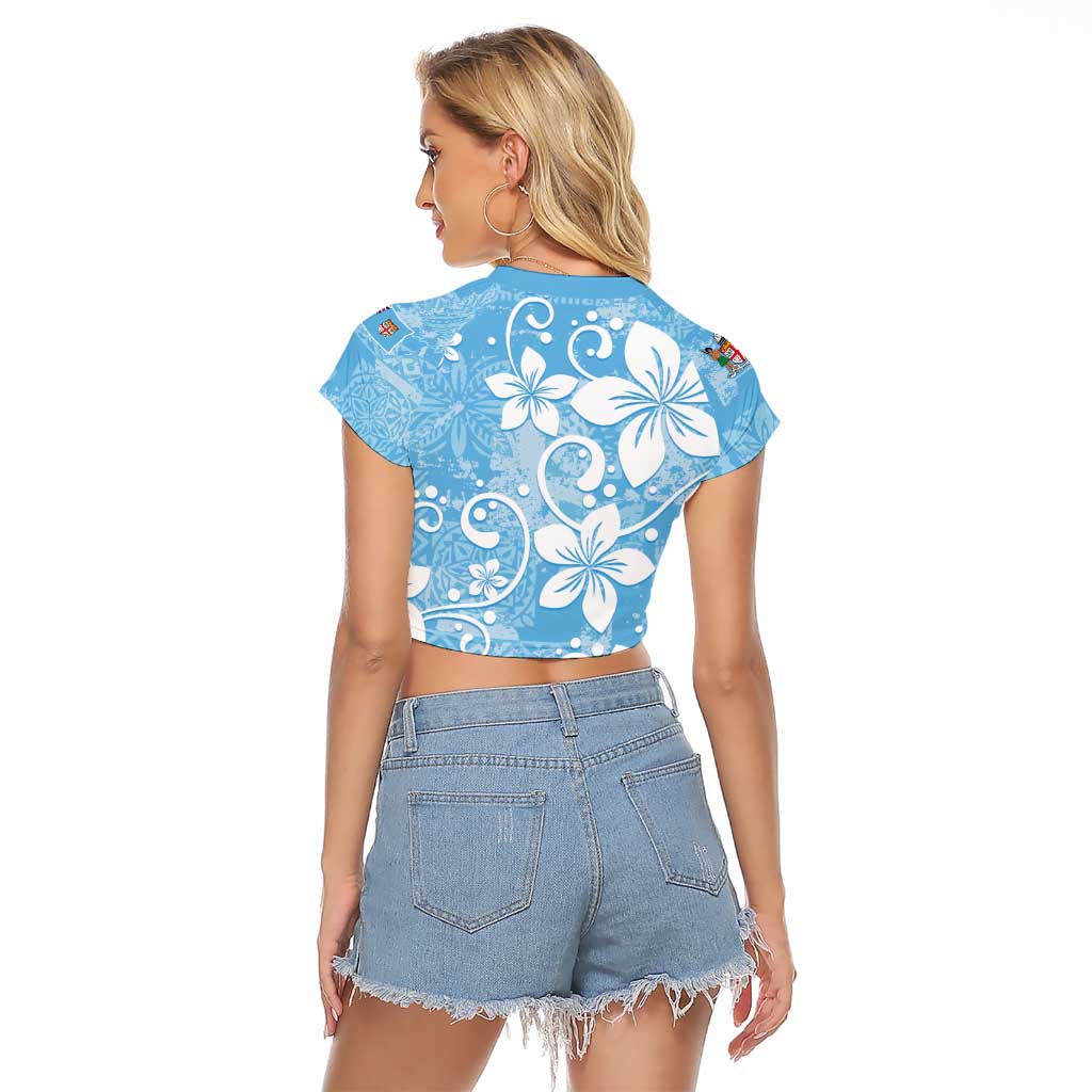 Fiji Tapa Pattern Raglan Cropped T Shirt Plumeria Floral LT01 - Polynesian Pride