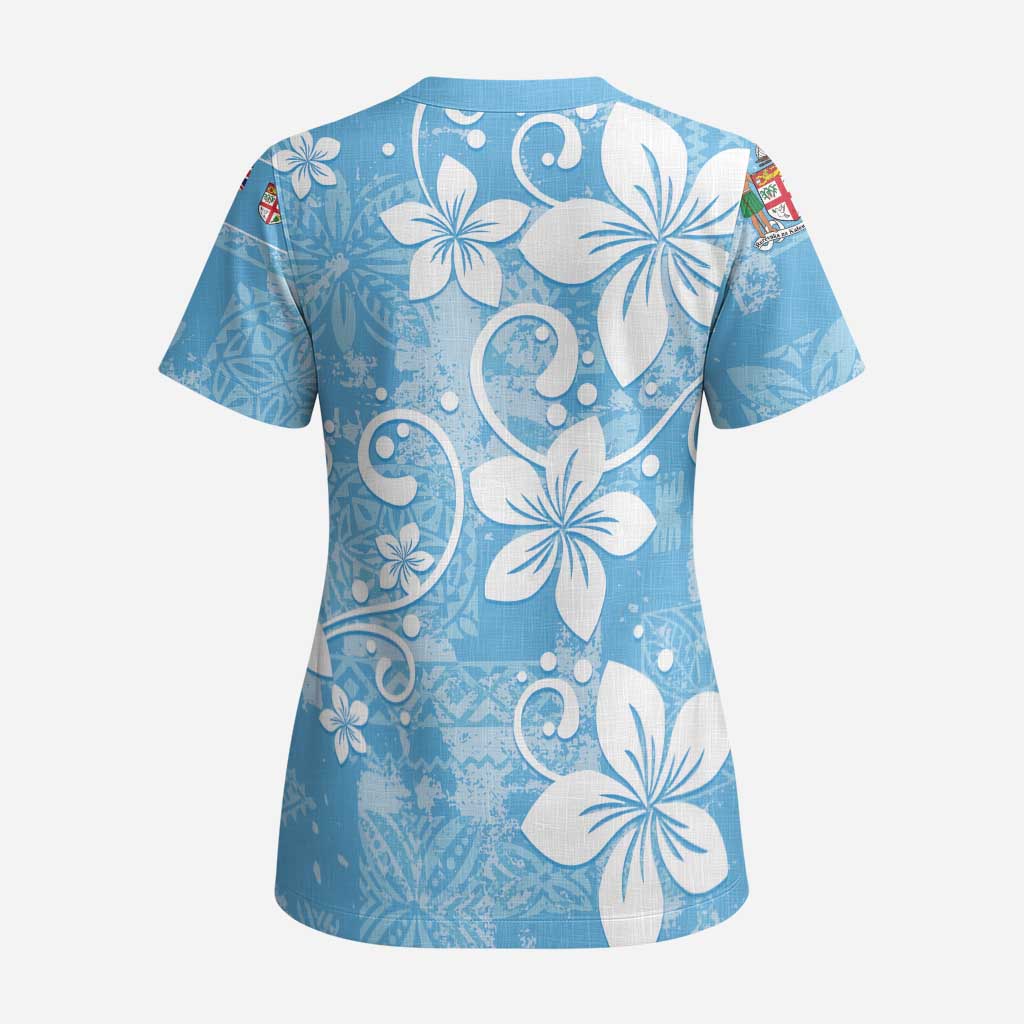 Fiji Tapa Pattern Scrub Top Plumeria Floral LT01 - Polynesian Pride