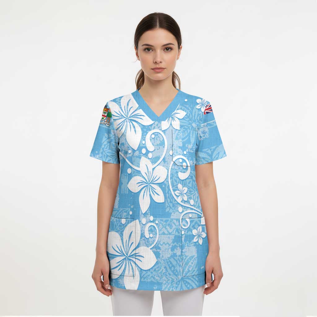 Fiji Tapa Pattern Scrub Top Plumeria Floral LT01 - Polynesian Pride