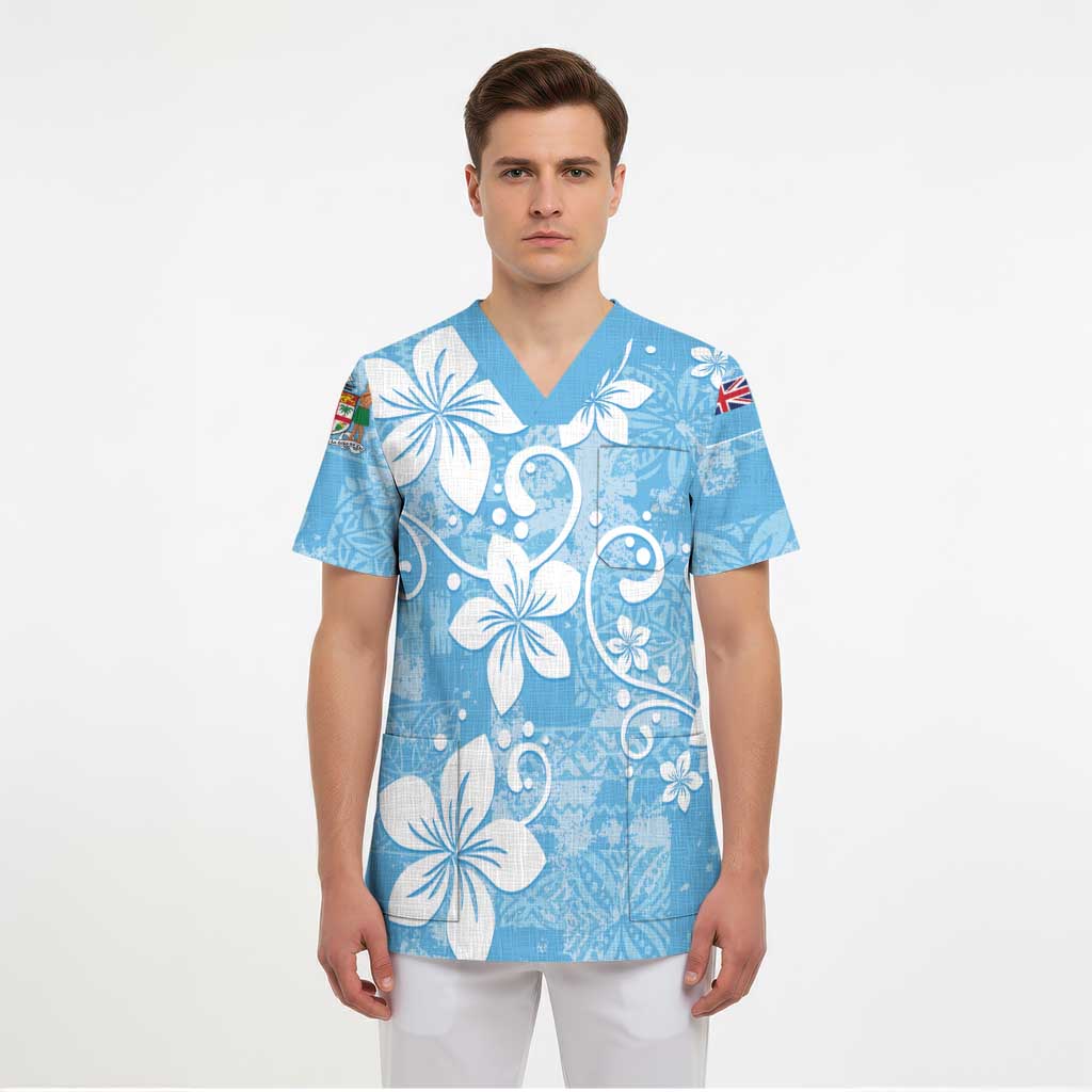 Fiji Tapa Pattern Scrub Top Plumeria Floral LT01 - Polynesian Pride