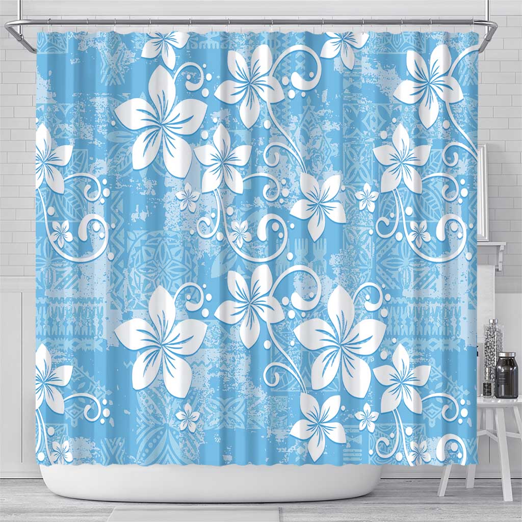 Fiji Tapa Pattern Shower Curtain Plumeria Floral