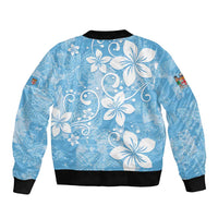 Fiji Tapa Pattern Sleeve Zip Bomber Jacket Plumeria Floral