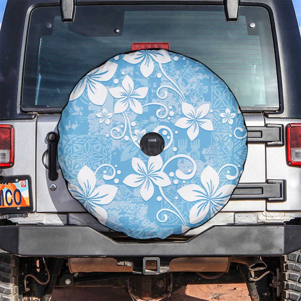 Fiji Tapa Pattern Spare Tire Cover Plumeria Floral LT01 Blue - Polynesian Pride