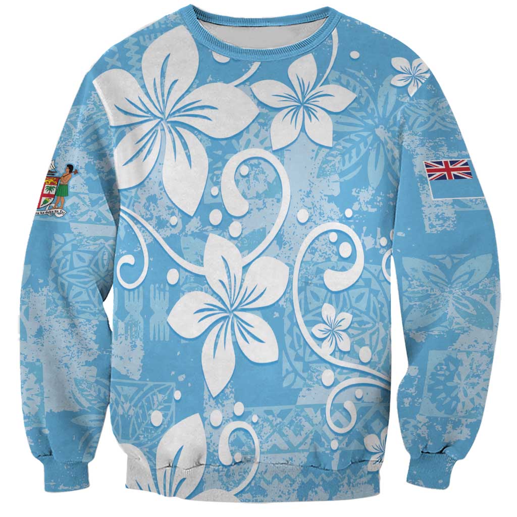 Fiji Tapa Pattern Sweatshirt Plumeria Floral LT01 Unisex Blue - Polynesian Pride