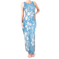 Fiji Tapa Pattern Tank Maxi Dress Plumeria Floral LT01 Women Blue - Polynesian Pride