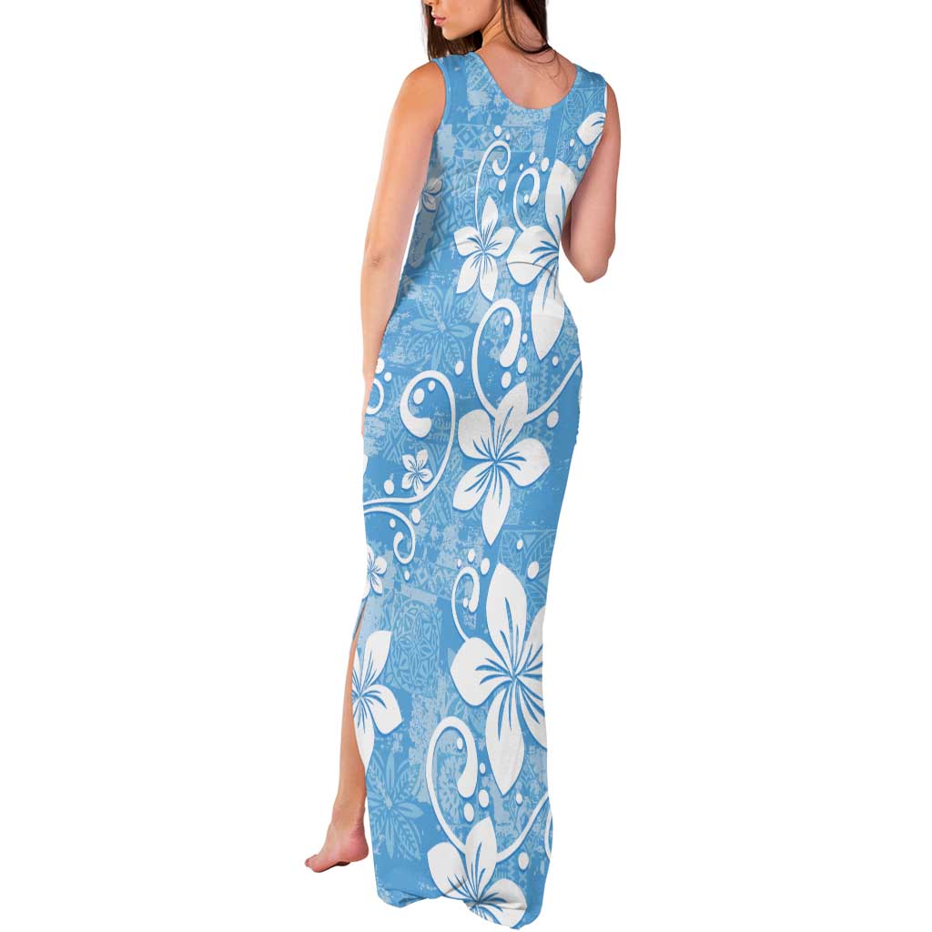 Fiji Tapa Pattern Tank Maxi Dress Plumeria Floral LT01 - Polynesian Pride